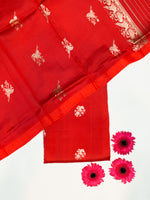 Handwoven Red Banarasi Katan Silk Suit