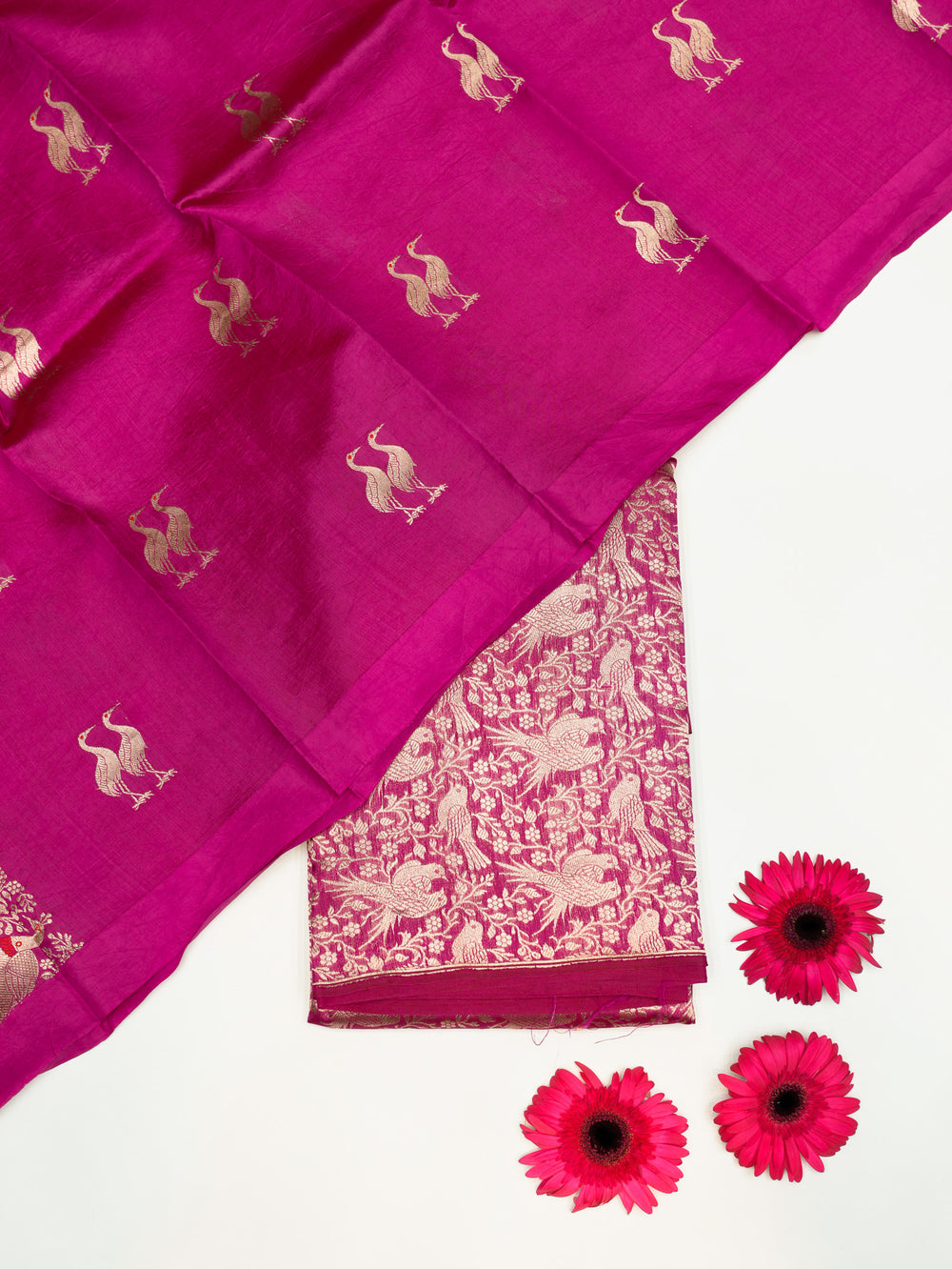 Handwoven Bright Pink Banarasi Katan Silk Suit