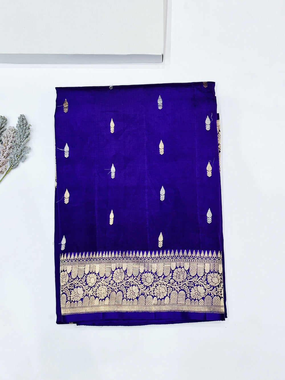 Admiral Blue Booti Katan Silk Handwoven Banarasi Saree