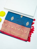 Handwoven Teal Blue Banarasi Katan Silk Saree