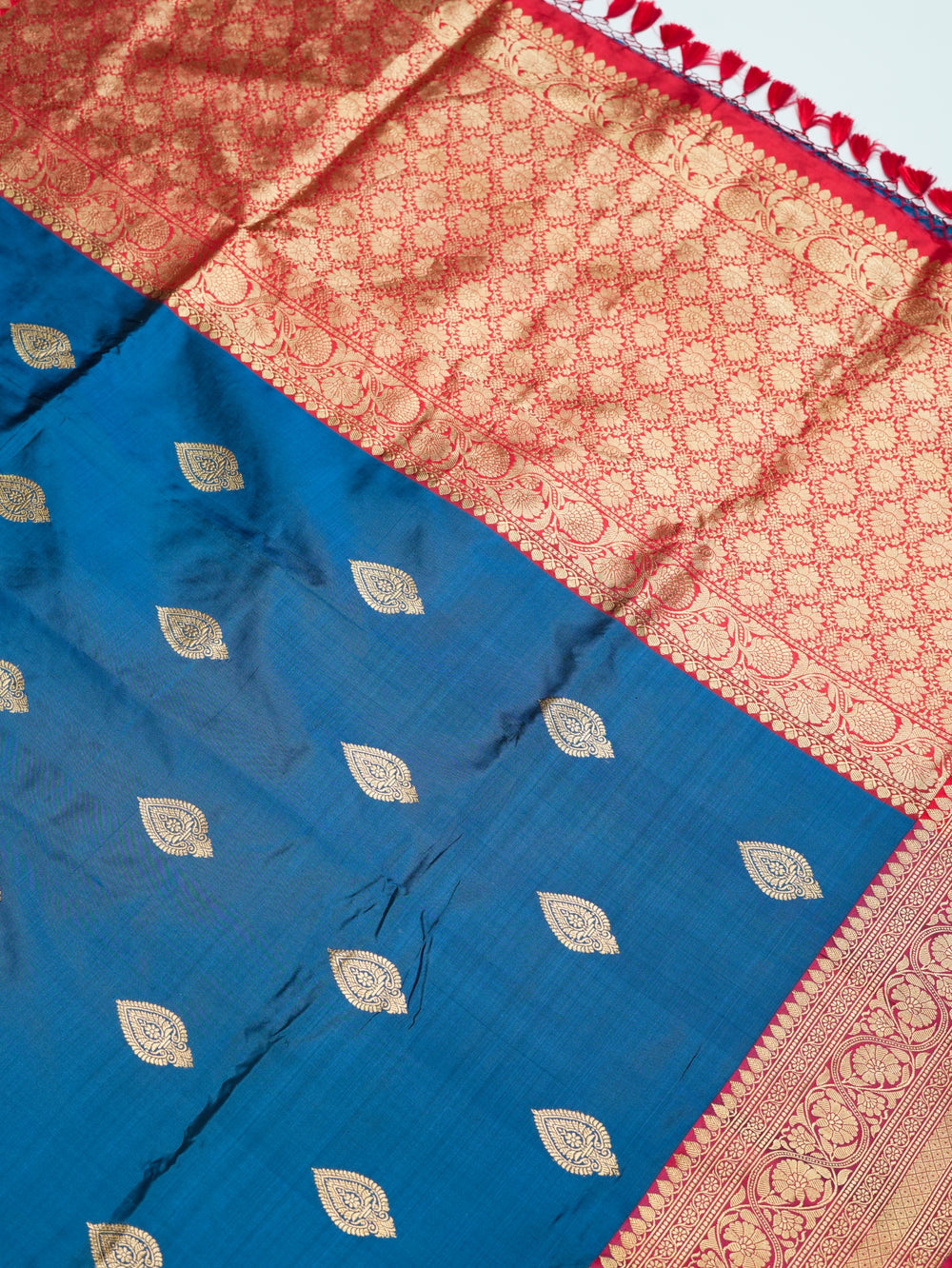 Handwoven Teal Blue Banarasi Katan Silk Saree