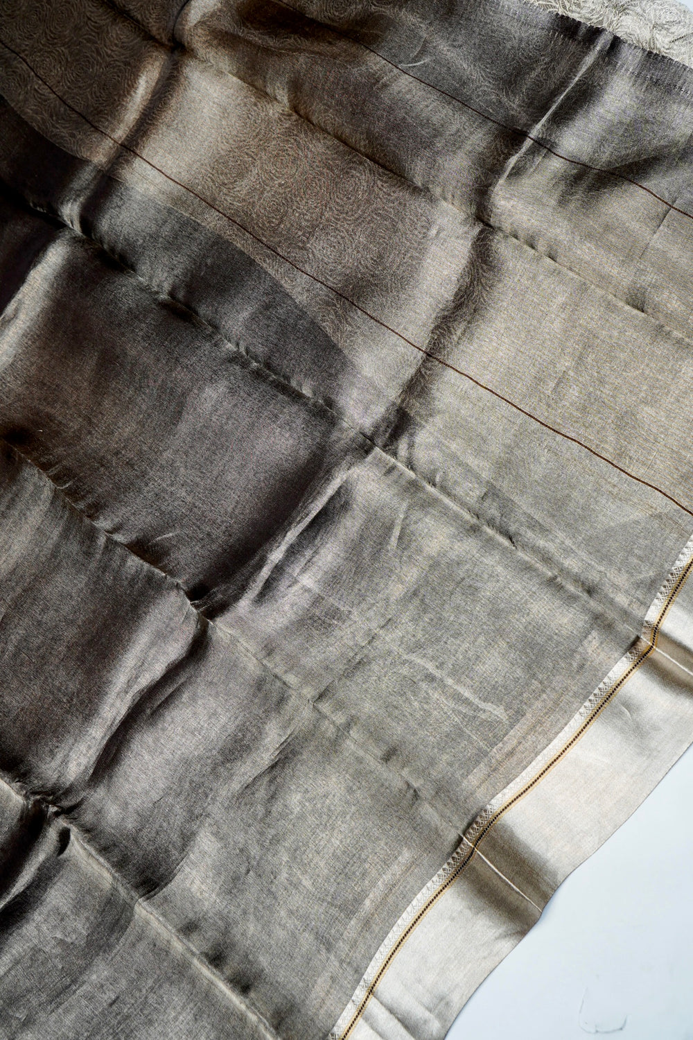 Handwoven Grey Banarasi Tissue Silk Saree