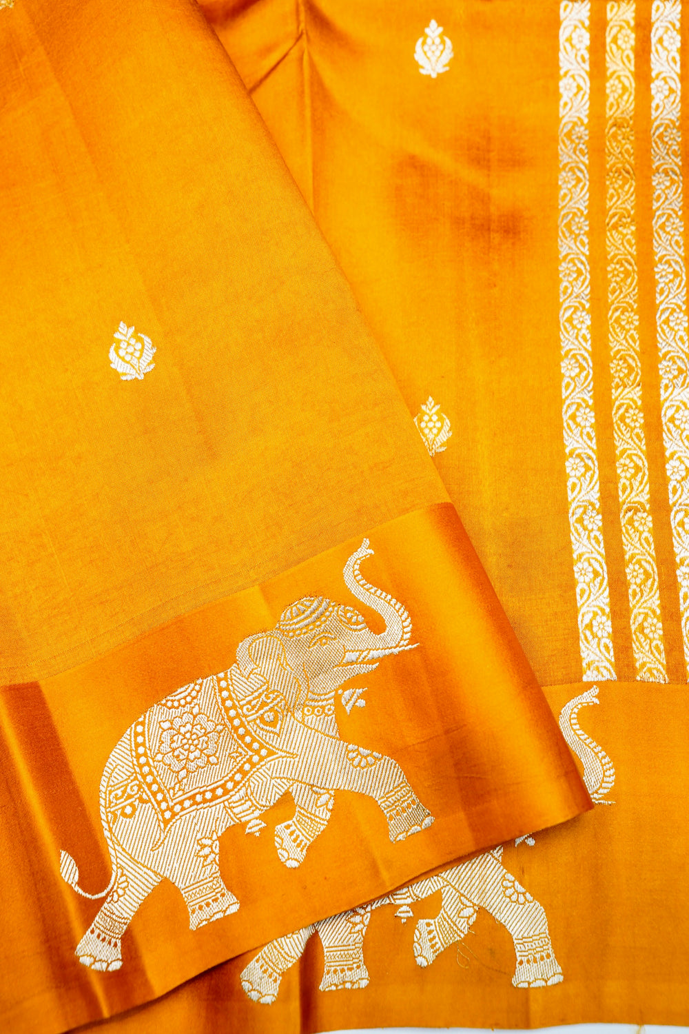 Handwoven Golden Yellow Banarasi Katan Soft Silk Saree