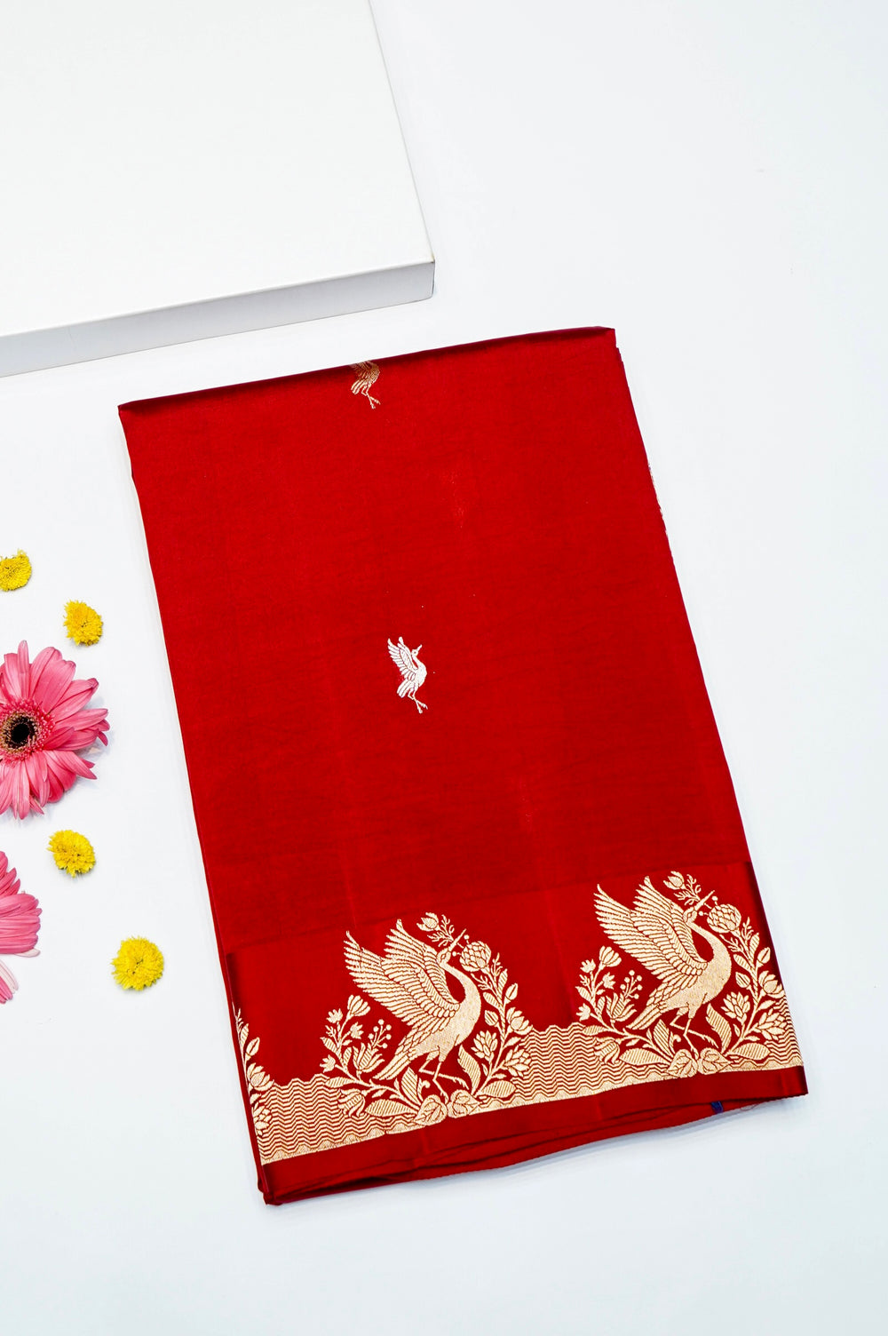 Handwoven Hot Red Banarasi Katan Soft Silk Saree