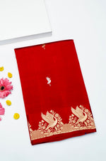 Handwoven Hot Red Banarasi Katan Soft Silk Saree