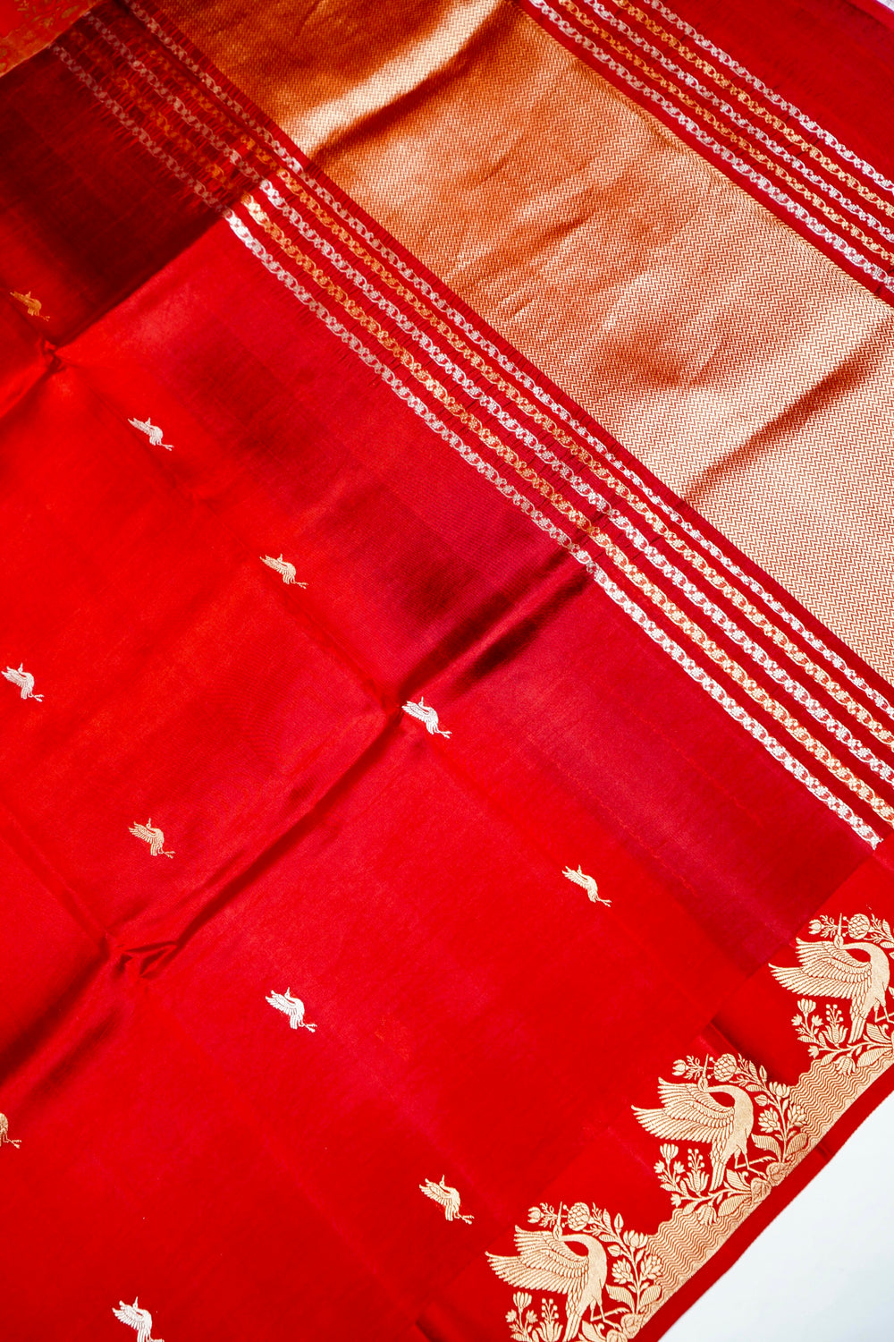 Handwoven Hot Red Banarasi Katan Soft Silk Saree