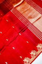 Handwoven Hot Red Banarasi Katan Soft Silk Saree