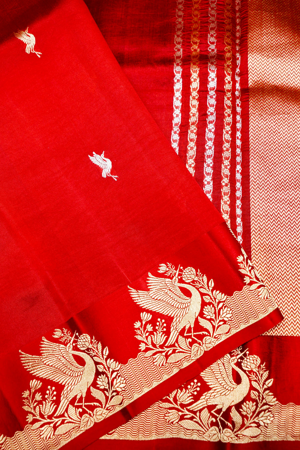 Handwoven Hot Red Banarasi Katan Soft Silk Saree