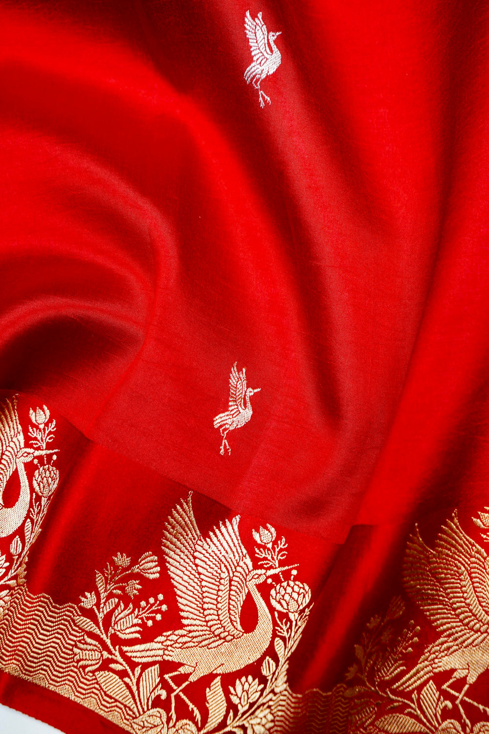 Handwoven Hot Red Banarasi Katan Soft Silk Saree