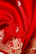 Handwoven Hot Red Banarasi Katan Soft Silk Saree