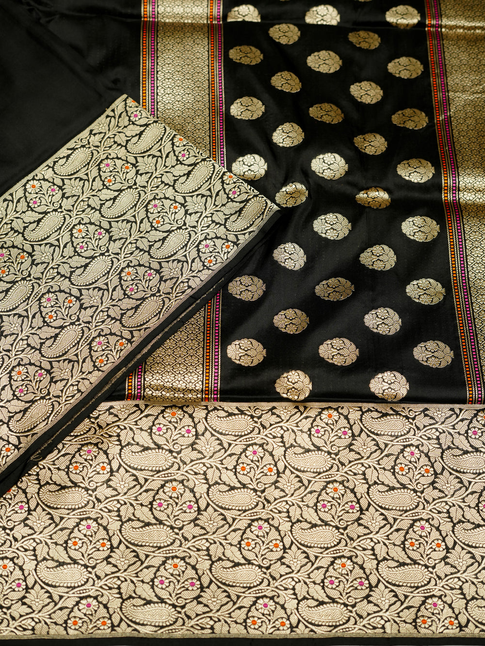 Handwoven Black Meenakari Banarasi Katan Silk Saree