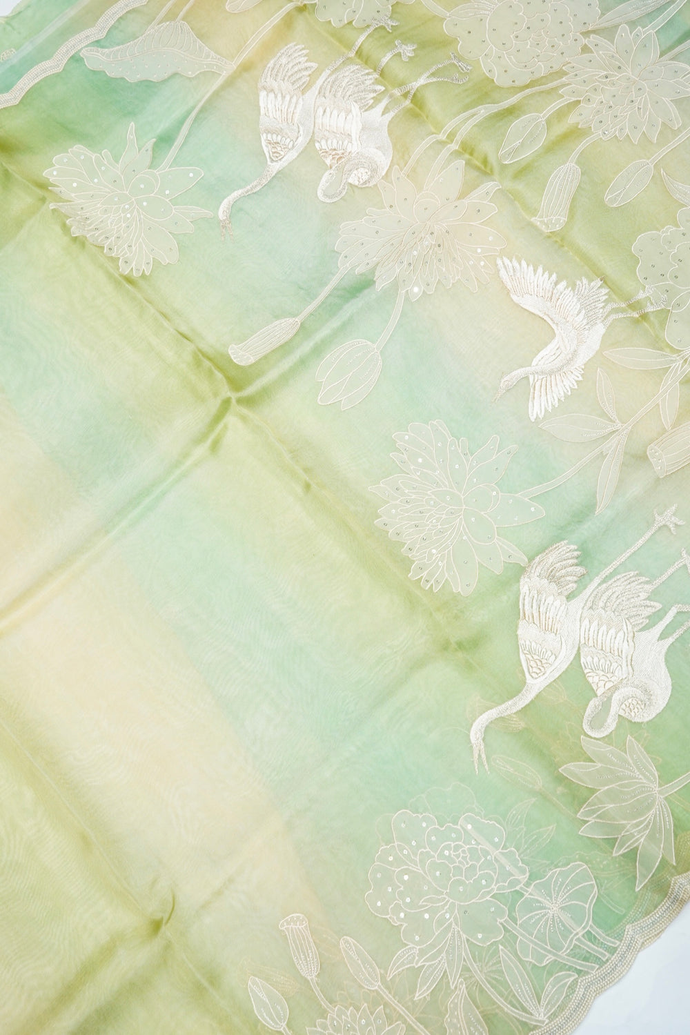 Designer Pista Green Embroidered Organza Saree