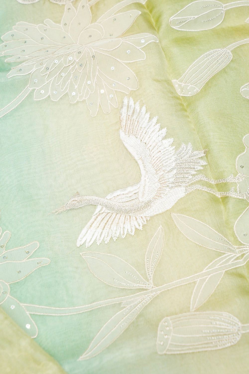 Designer Pista Green Embroidered Organza Saree