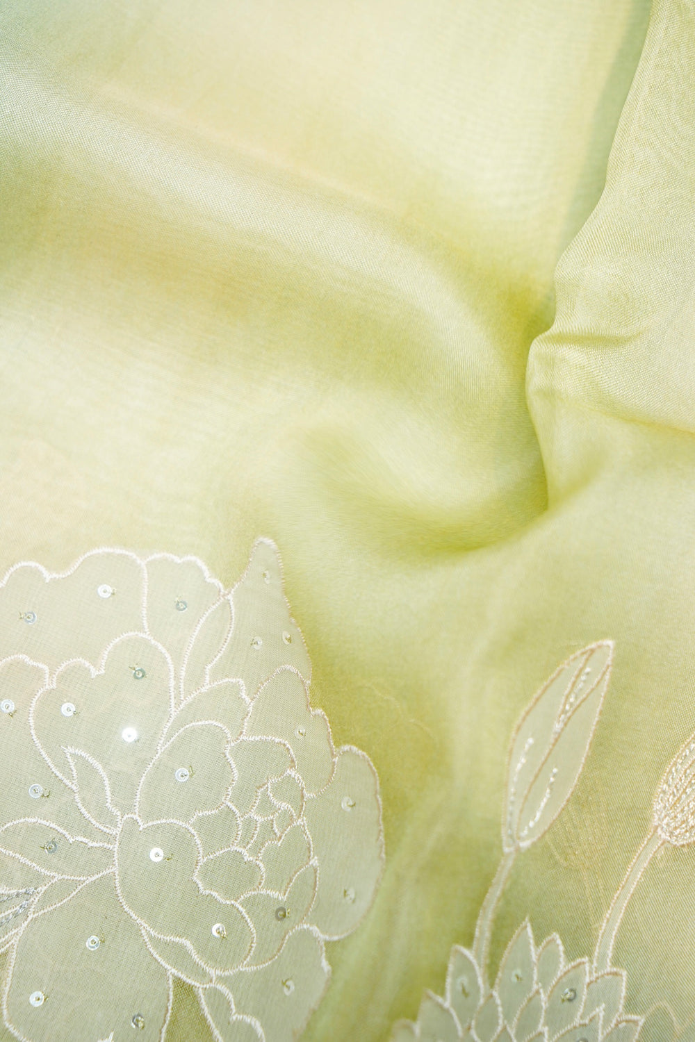 Designer Pista Green Embroidered Organza Saree