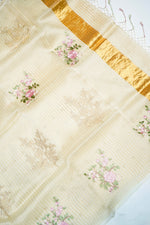 Designer Cream Embroidered Organza Saree