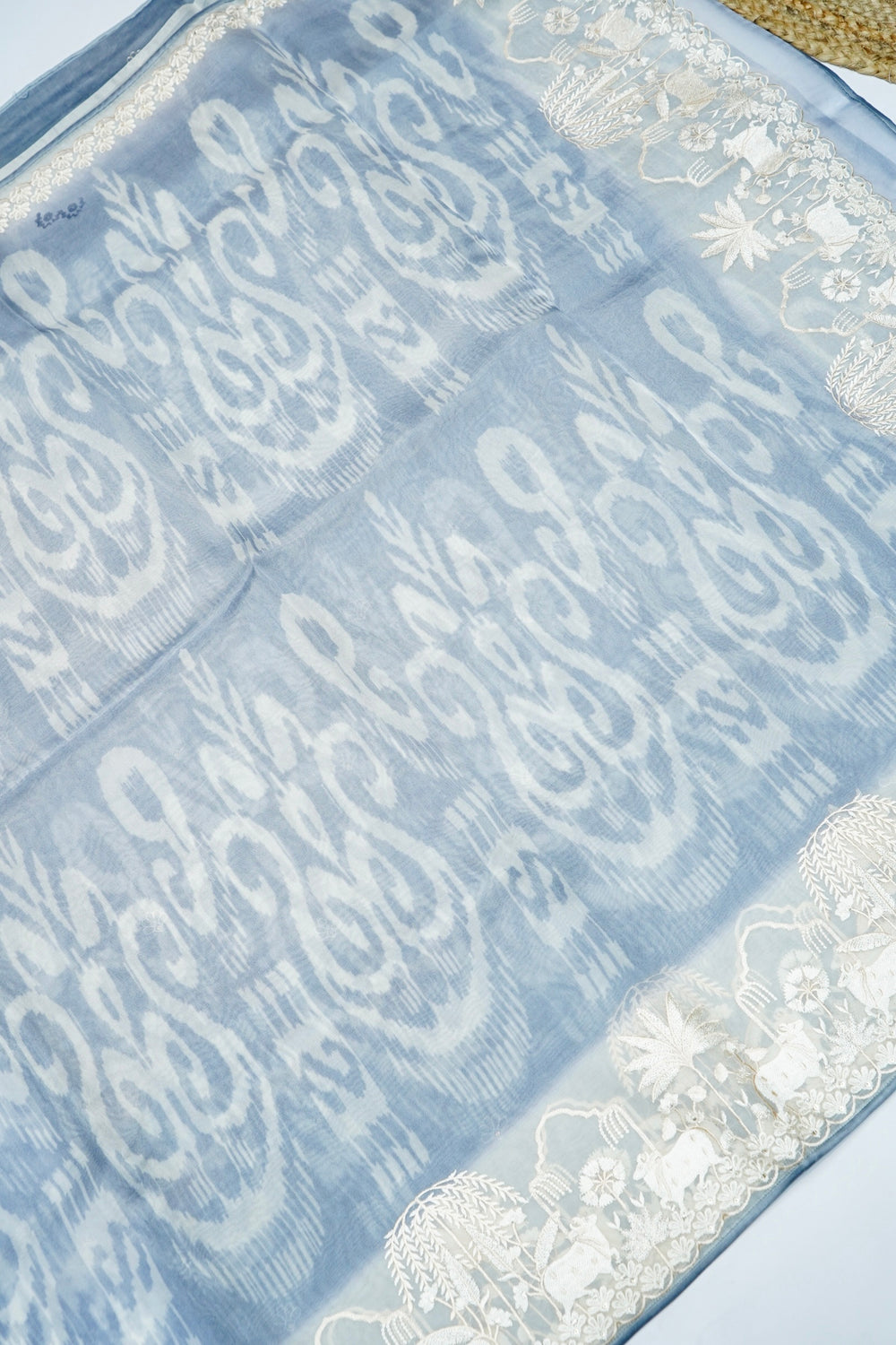 Designer Sky Blue Embroidered Organza Saree