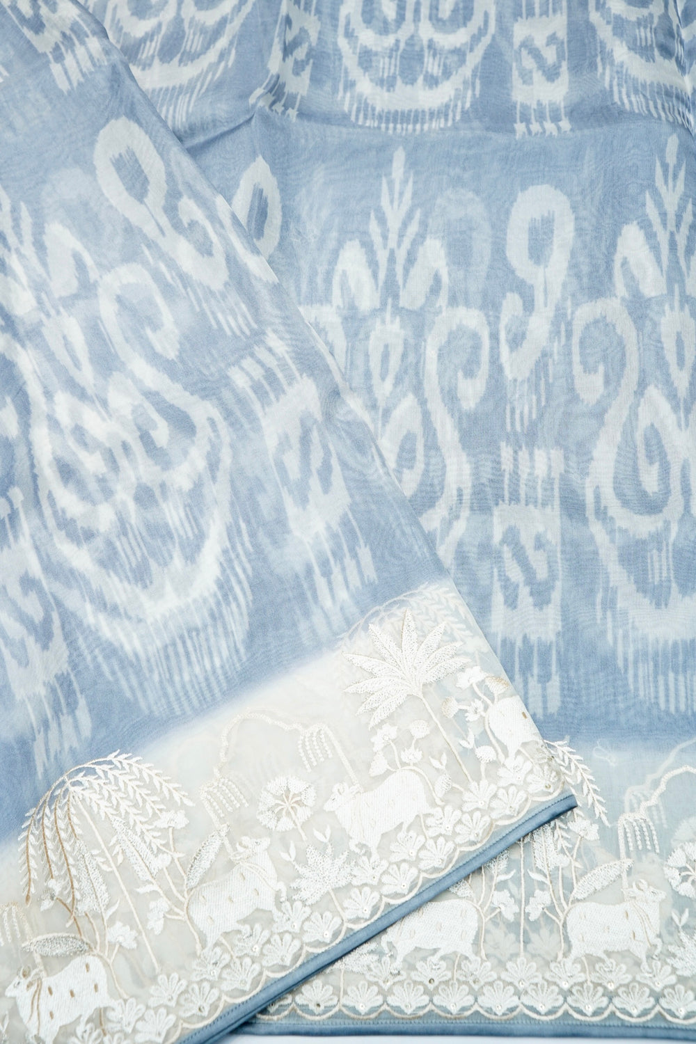 Designer Sky Blue Embroidered Organza Saree