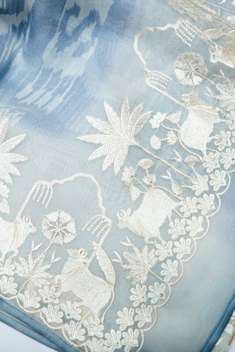 Designer Sky Blue Embroidered Organza Saree