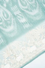 Designer Turquoise Blue Embroidered Organza Saree