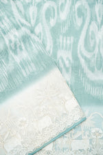 Designer Turquoise Blue Embroidered Organza Saree