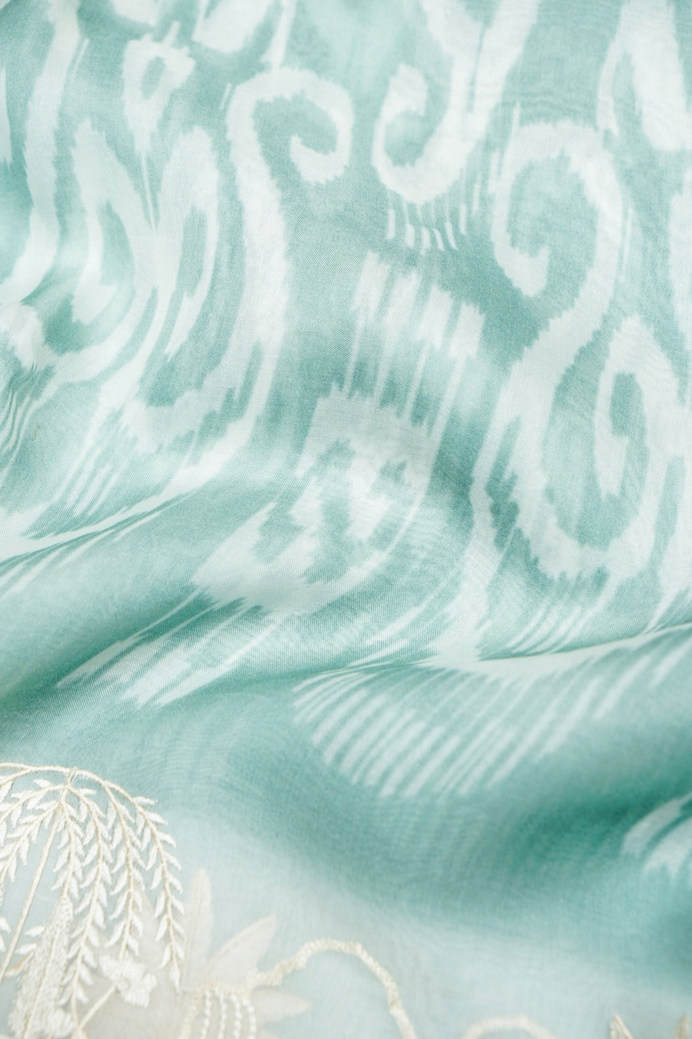 Designer Turquoise Blue Embroidered Organza Saree