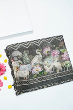 Designer Grey Printed Organza Saree