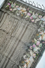 Designer Grey Printed Organza Saree