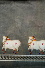 Designer Grey Printed Organza Saree