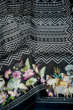 Designer Black Printed Organza Saree