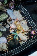 Designer Black Printed Organza Saree