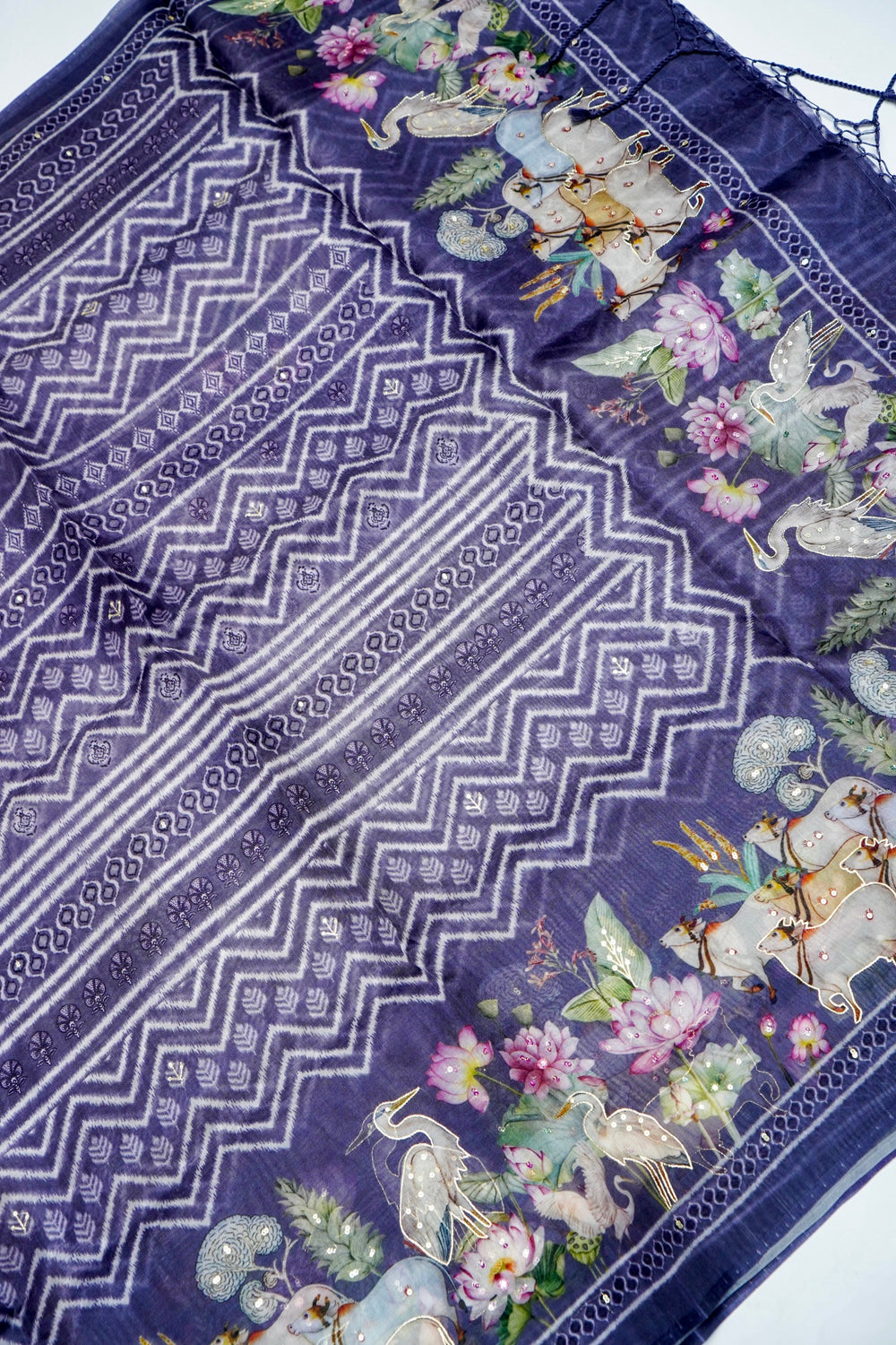 Designer Purple Printed Organza Saree