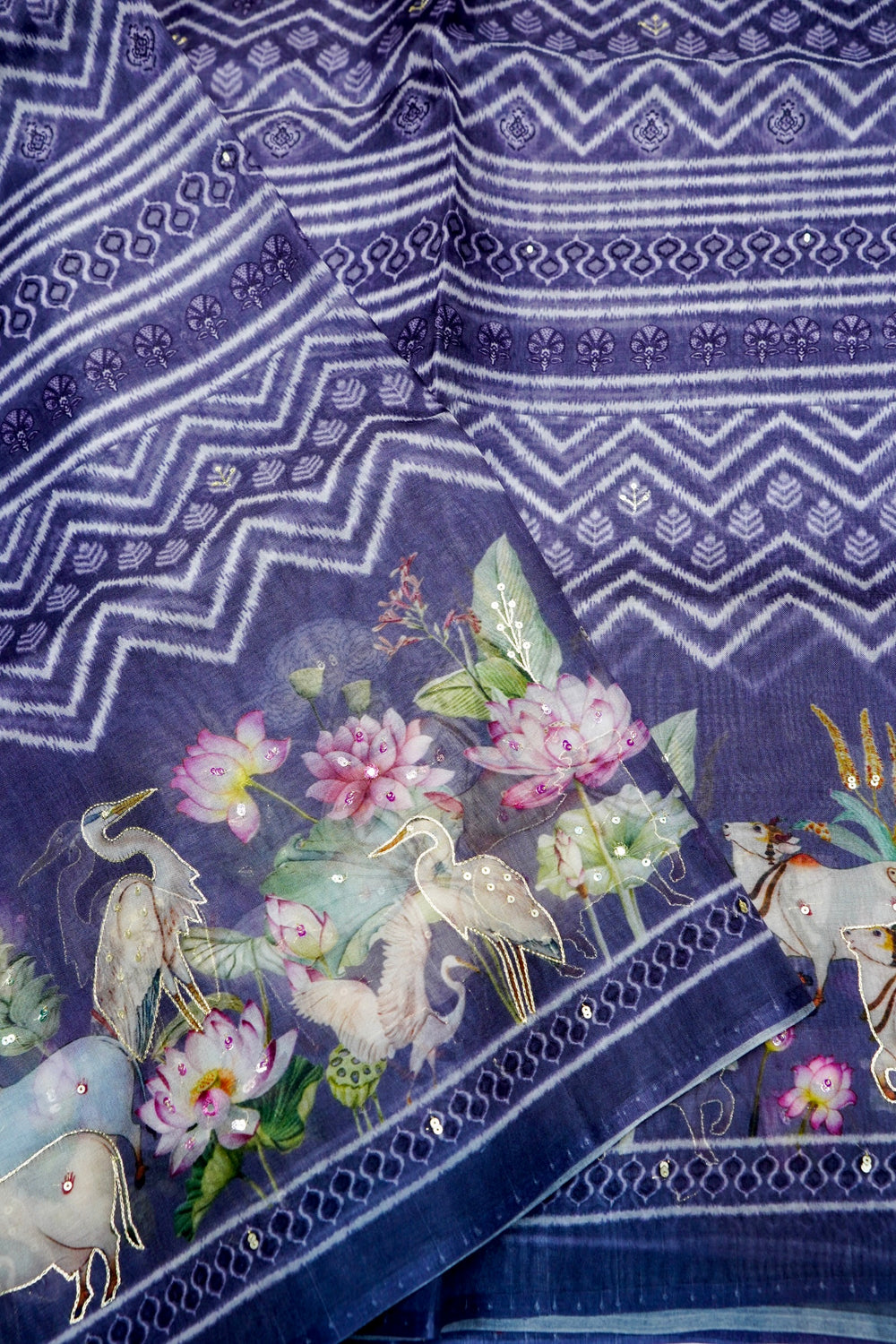 Designer Purple Printed Organza Saree