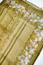 Designer Mehendi Green Printed Organza Saree