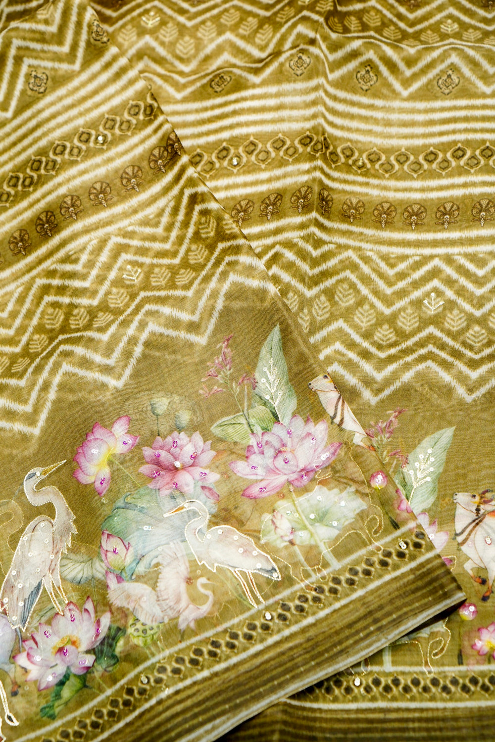 Designer Mehendi Green Printed Organza Saree