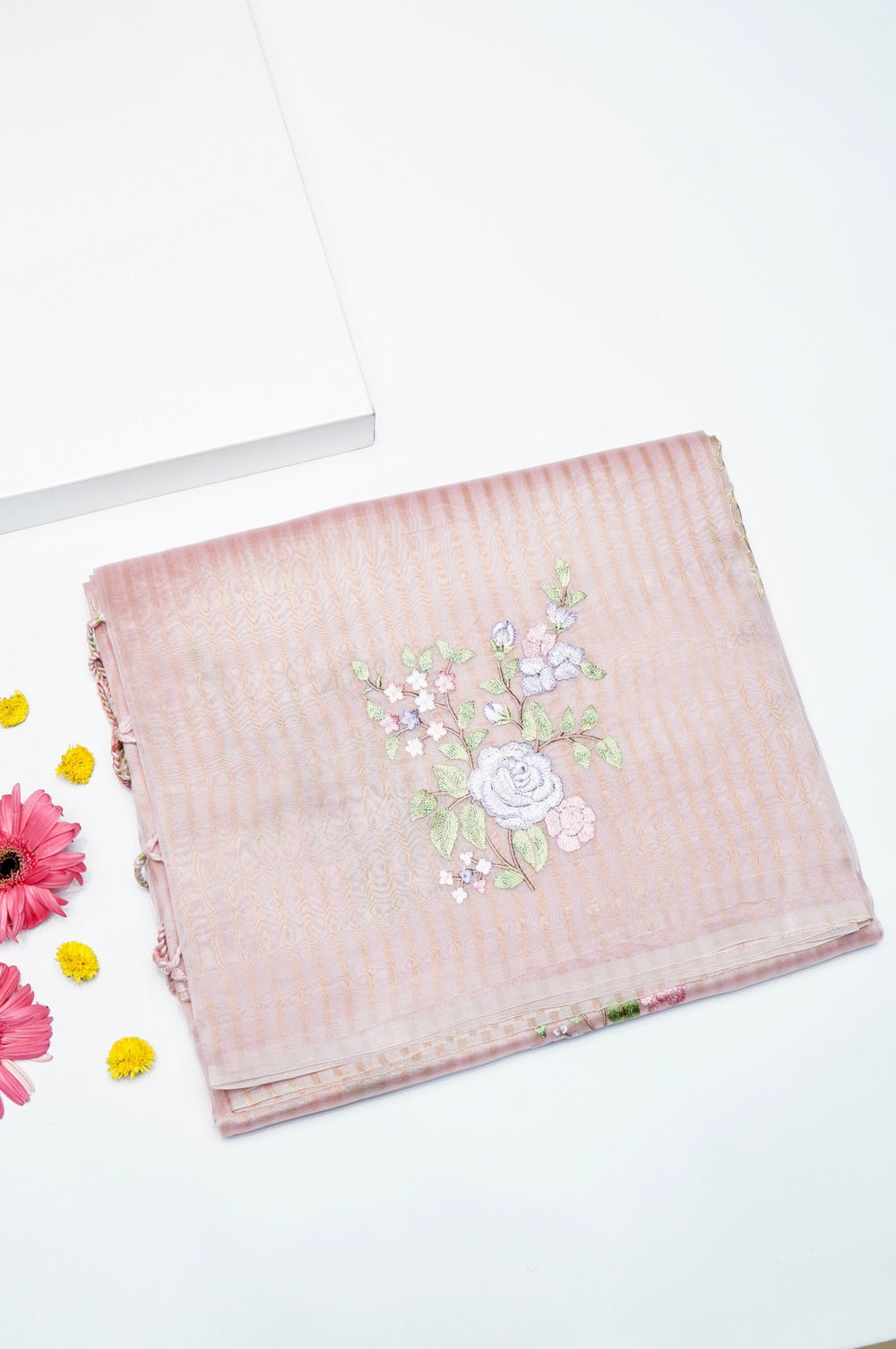 Designer Rose Pink Printed Organza Saree