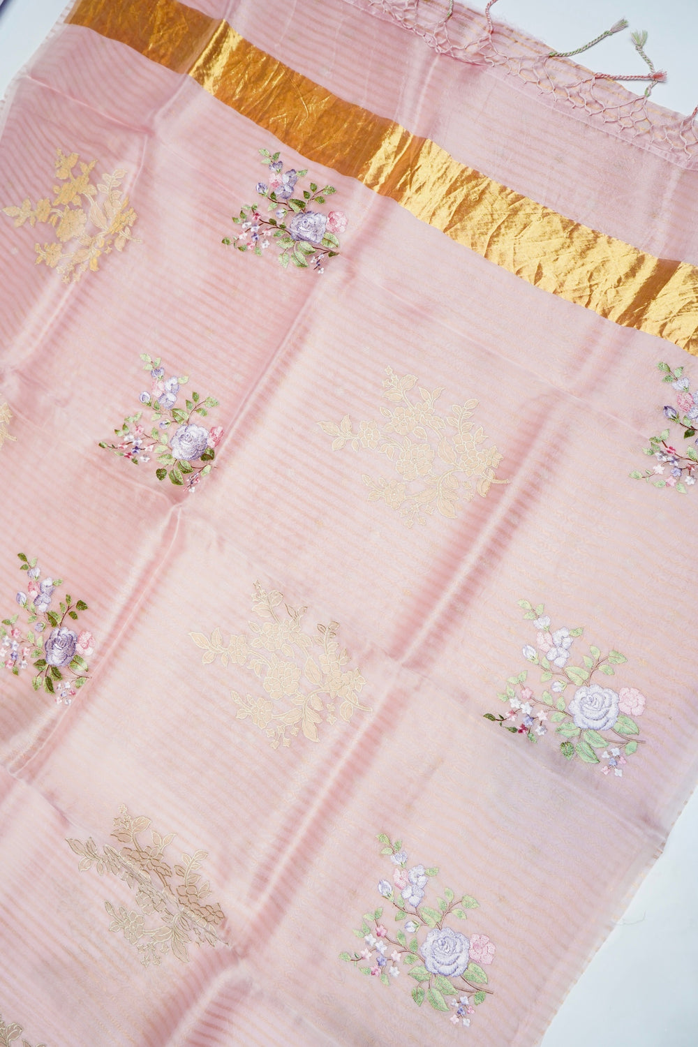 Designer Rose Pink Printed Organza Saree
