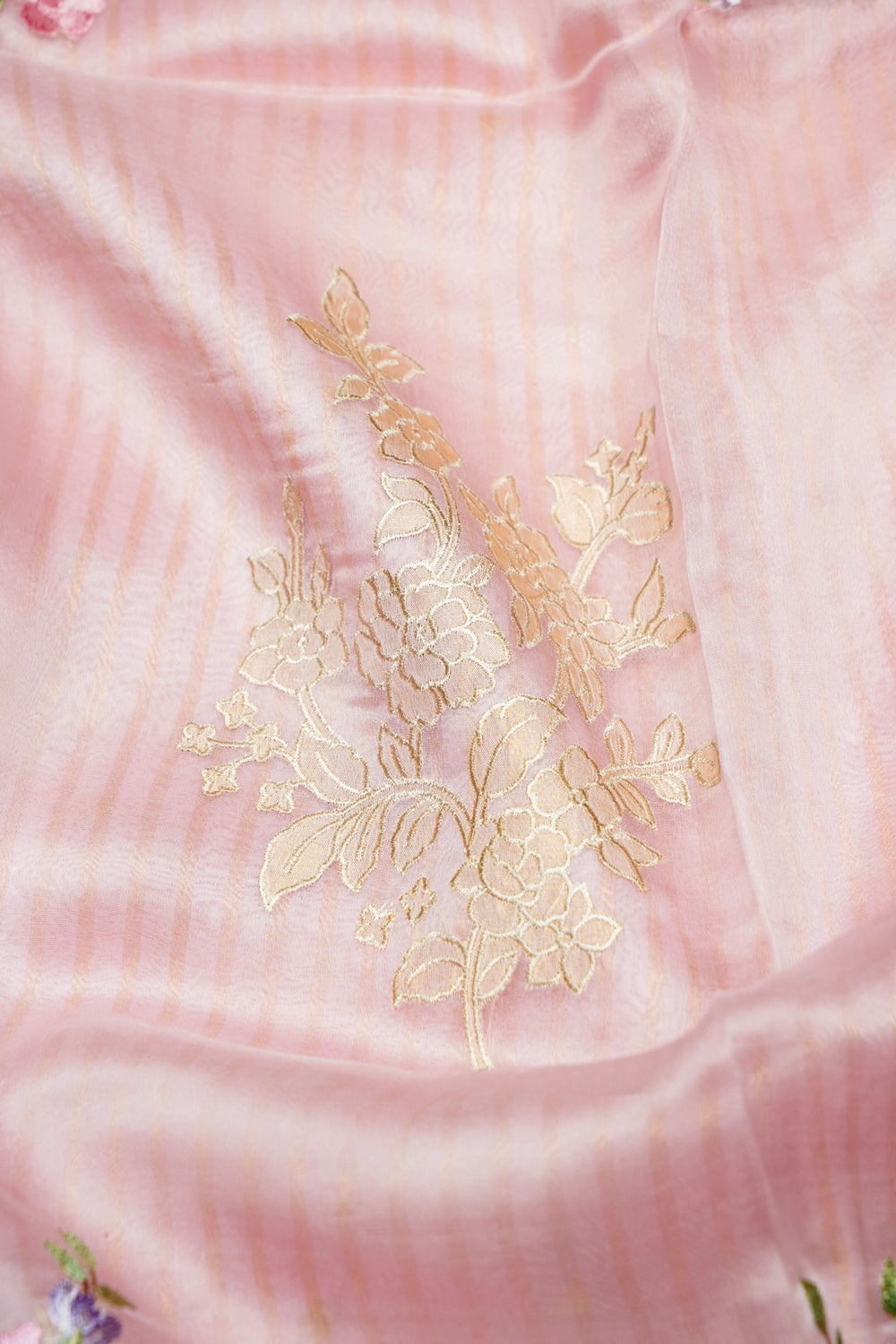 Designer Rose Pink Printed Organza Saree