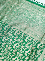 Handwoven Green Shikargah Banarasi Katan Silk Saree