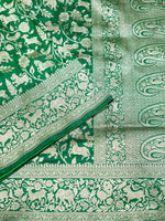 Handwoven Green Shikargah Banarasi Katan Silk Saree