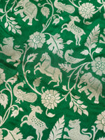 Handwoven Green Shikargah Banarasi Katan Silk Saree