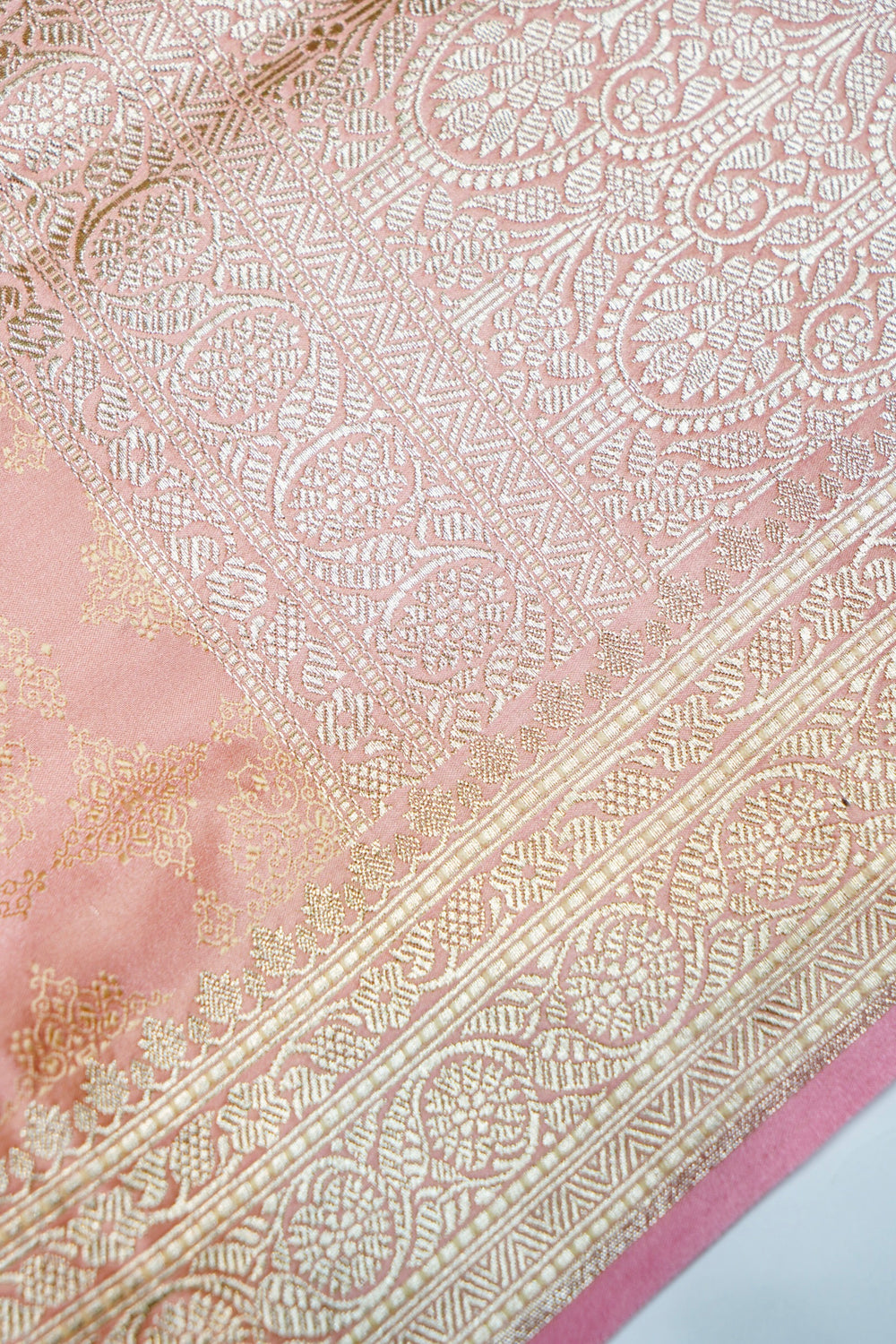 Banarasi Baby Pink Blended Mashru Silk Saree