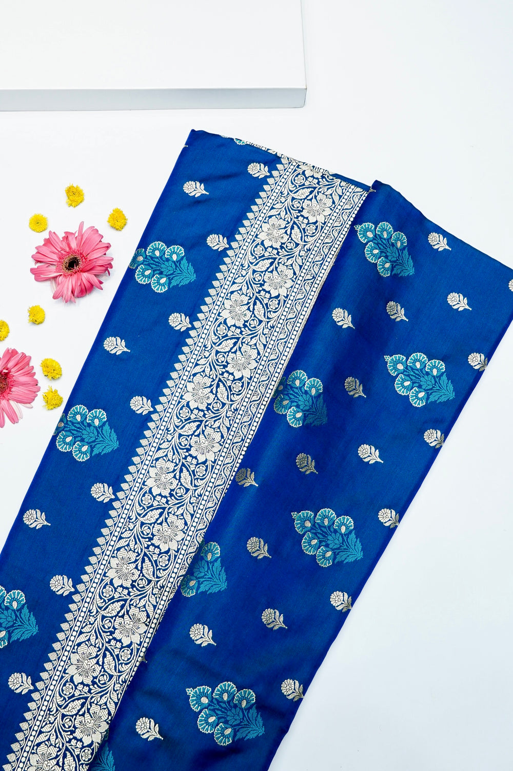 Banarasi Indigo Blue Blended Satin Silk Saree
