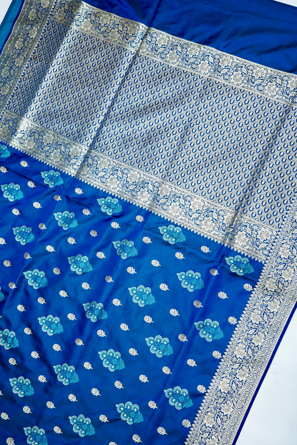 Banarasi Indigo Blue Blended Satin Silk Saree