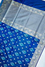Banarasi Indigo Blue Blended Satin Silk Saree