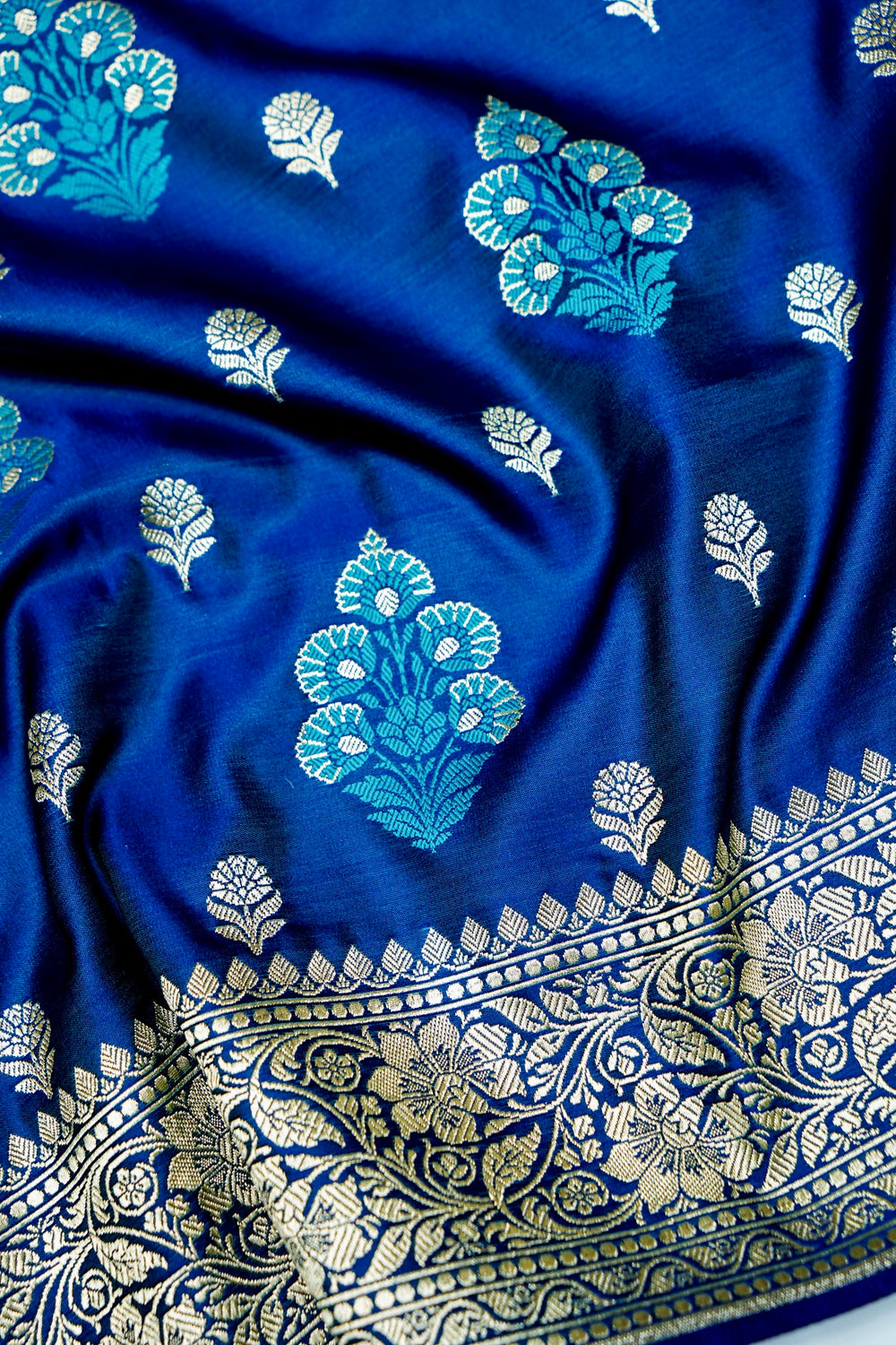Banarasi Indigo Blue Blended Satin Silk Saree