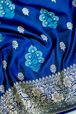 Banarasi Indigo Blue Blended Satin Silk Saree