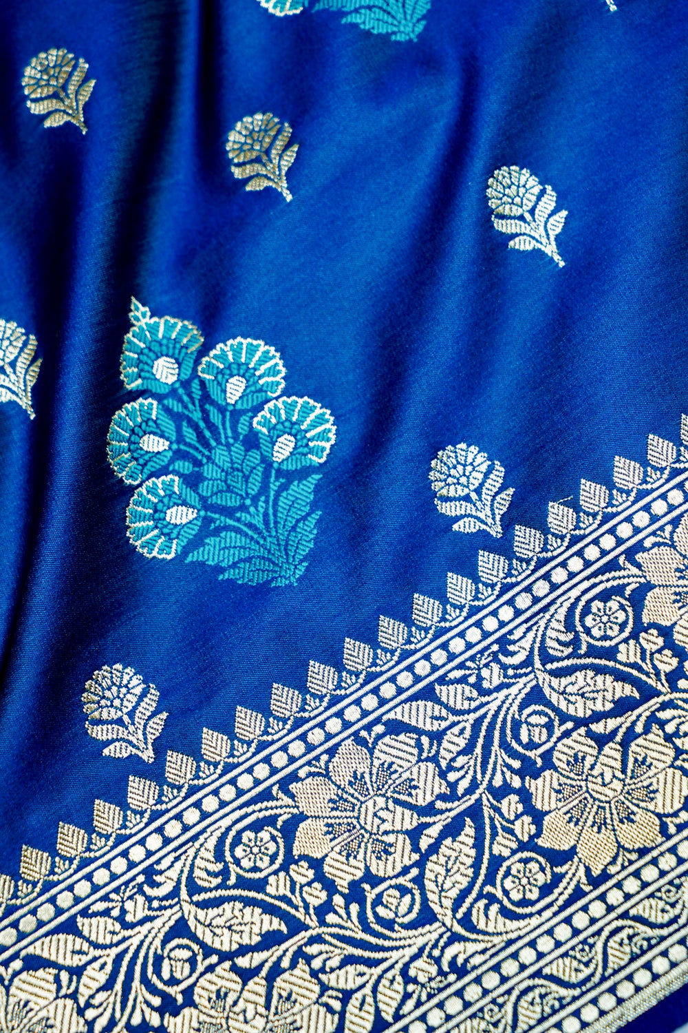 Banarasi Indigo Blue Blended Satin Silk Saree