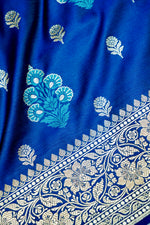 Banarasi Indigo Blue Blended Satin Silk Saree