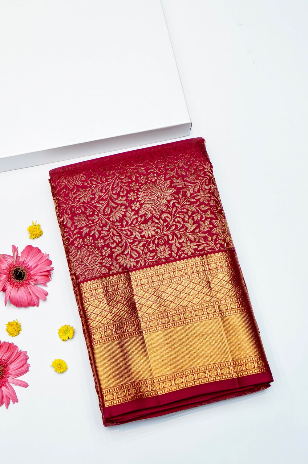 Handwoven Crimson Red Brocade Kanjivaram Silk Saree