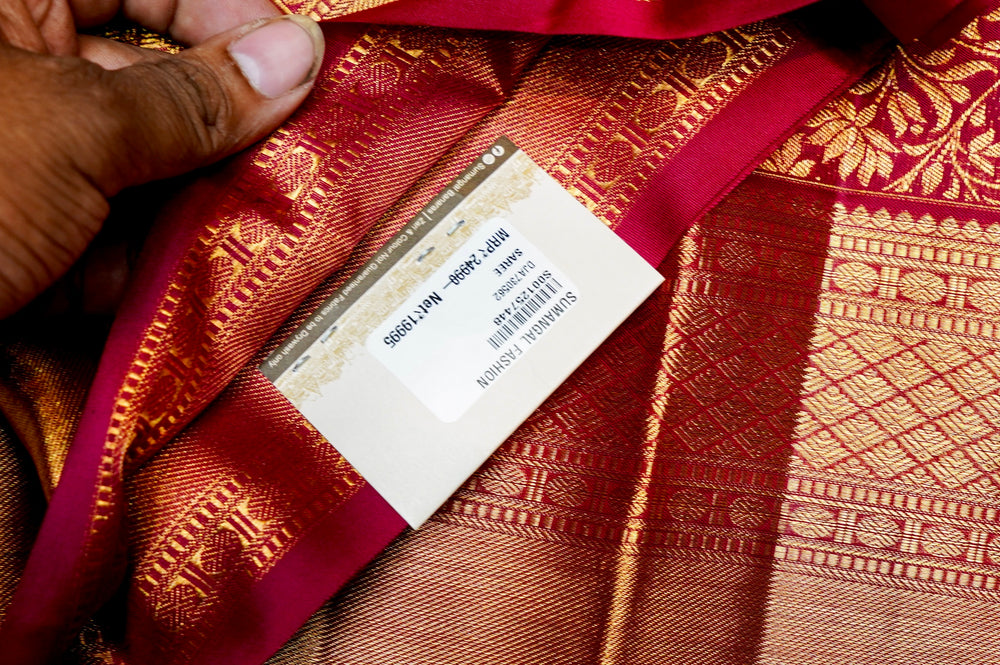 Handwoven Crimson Red Brocade Kanjivaram Silk Saree